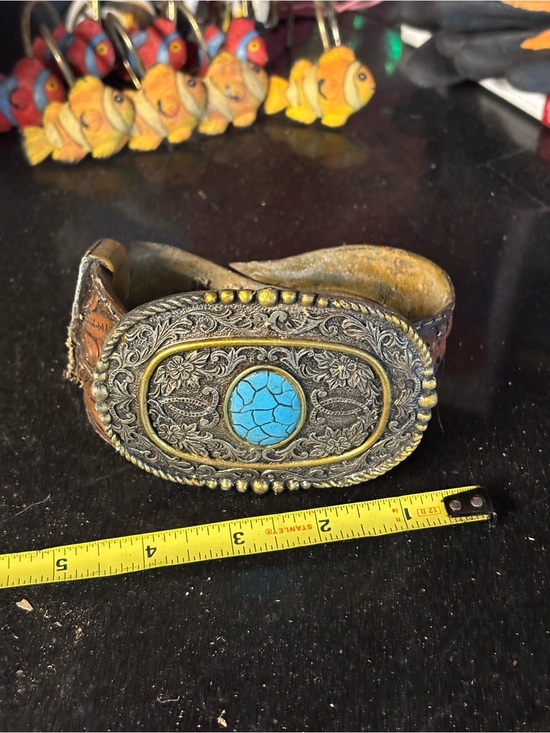 Other - Western Turquoise Leather Belt Buckle Decor